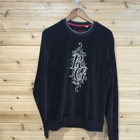 Robert Graham Top Mens Medium Black Velour Pullover Embroidered Logo - Picture 1 of 8
